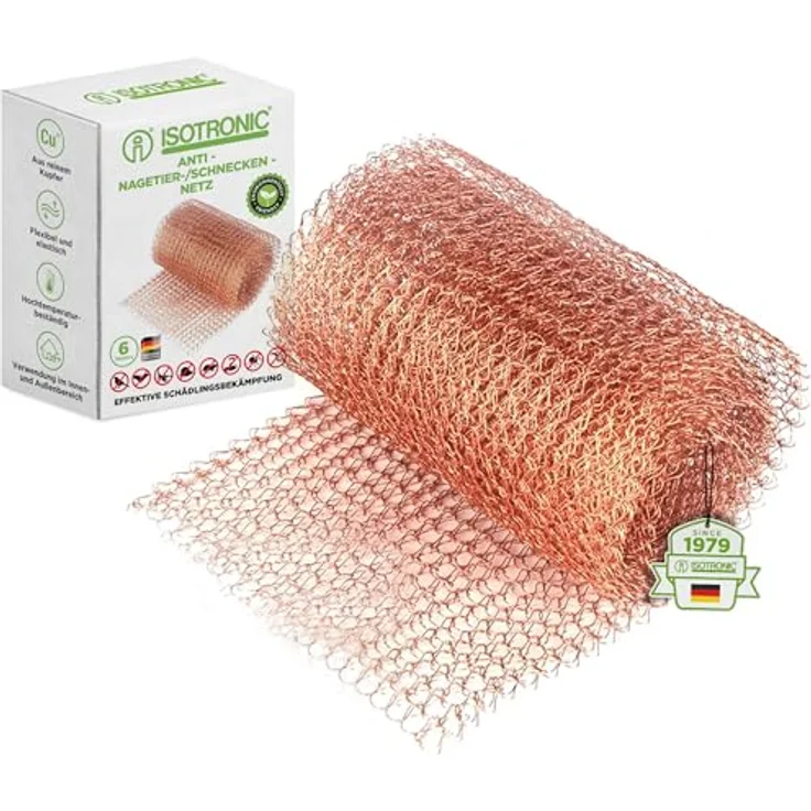 ISOTRONIC Kupfernetz 6m, Kupfergitter als Schneckenschutz & Nagetierabwehr – flexibles Kupfergewebe für Beete und Abdichten von Löchern, wartungsfrei und umweltfreundlich – Bild 1