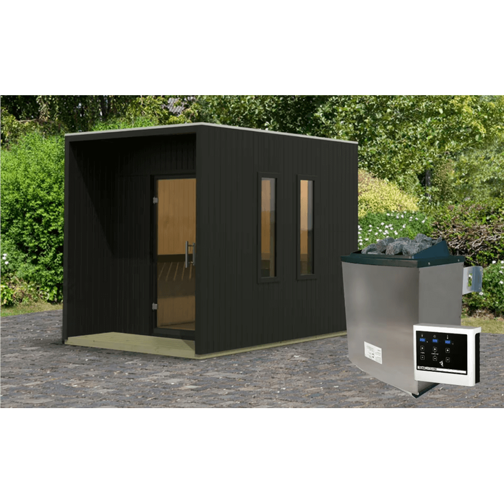 Karibu Saunahaus Laguna mit 9kW Ofen in zwei Farben erhältlich schwarz