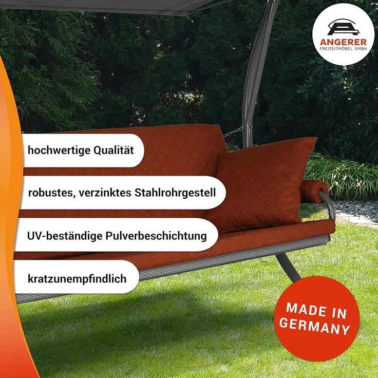 Angerer Freizeitmöbel GmbH Hollywoodschaukel Elegance Joy - Gartenschaukel Made in Germany - Schaukel zum Sitzen, Liegen und Entspannen - inklusive Bett-Funktion - einfache Montage (Hellgrün) – Bild 7