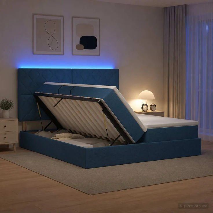 vidaXL LED-Speicherbett mit Matratze Blau 180 x 200 cm Stoff 3460247 – Bild 1