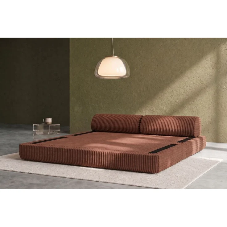 2-3-Sitzer-Schlafsofa aus terrakottafarbenem Cord XL – Bild 3