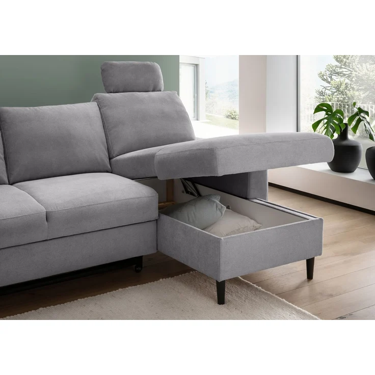 Ecksofa >Pris< Schlaffunktion, Stauraum, dunkelgrau - 234x88x147 (BxHxT) – Bild 3