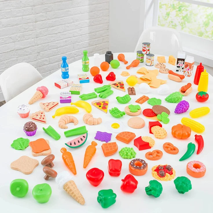 KidKraft 63330 Spielzeug-Lebensmittel Spiellebensmittel Deluxe Tasty Treats, 115 Teile und Zubehör für Spielküchen, Bunt – Bild 3