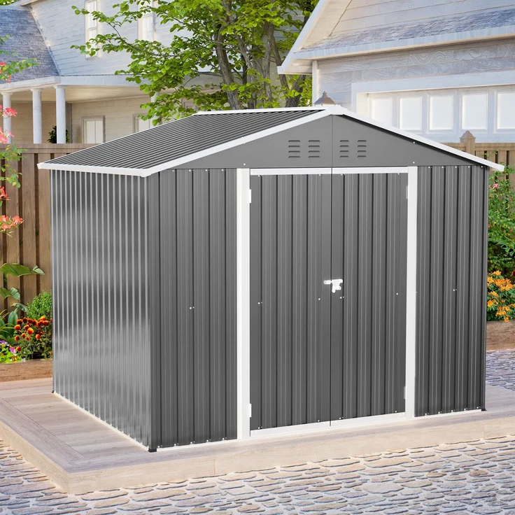 ZUBALIYA Stabiles Metall-Gerätehaus in Anthrazit 8x6 FT mit praktischer Klapptür Ideal als Gartenschuppen für Werkzeuge & Gartengeräte – Bild 9