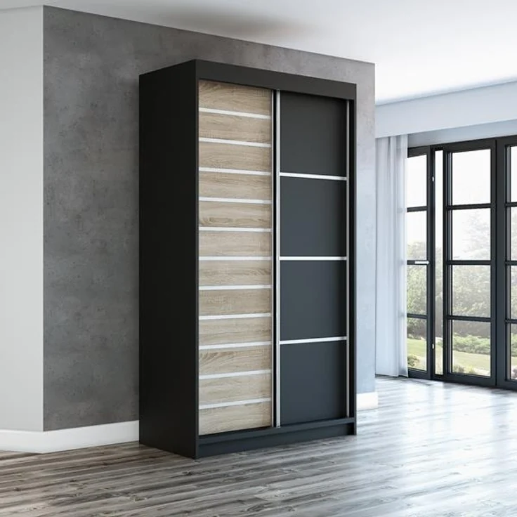 Schwebetürenschrank COLIN 2-türig Schrank 120 cm Farbe: Schwarz , sonoma – Bild 2