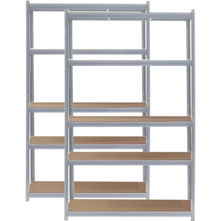 Wiltec Set 2X Schwerlastregal 120 x 60 x 200 cm, 200kg/Ablage, Steckregal verzinkt aus Stahl, Lastenregal mit 5 Ablagen, Werkstattregal – Bild 5