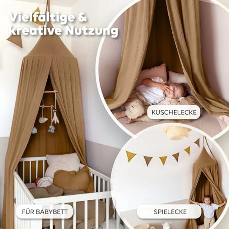 lilimaus Betthimmel Hochwertiger Baldachin Betthimmel Kinderzimmer, Gold Applikation, Stilvoller Baldachin für Baby- und Kinderzimmer – Bild 4