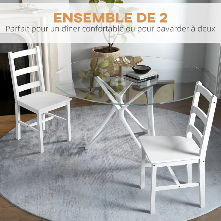MELAYR, Set aus 2 Esszimmerstühlen aus massivem Kiefernholz, Küchenstühle mit Lattenrückenlehne, 101 x 56 x 19 cm, Weiß – Bild 6