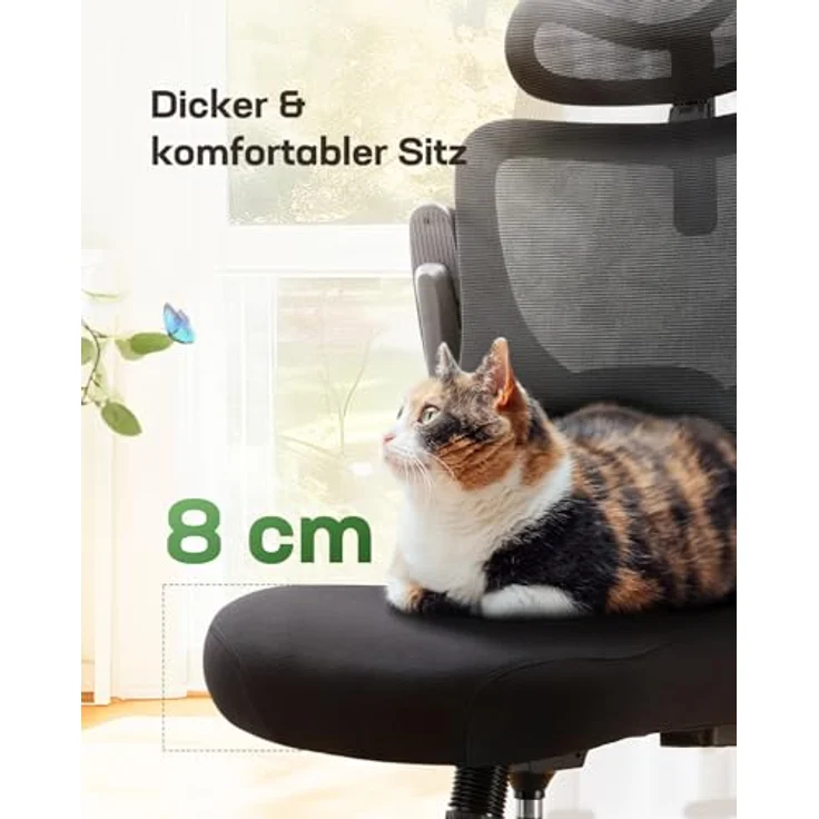 Marsail Bürostuhl Ergonomisch Schreibtischstuhl: Ergonomischer Bürostuhl mit 2D-Kopfstütze, 2D-Lendenwirbelstütze, klappbaren 3D-Armlehnen, 8 cm Sitzkissen, Höhenverstellung 300 LBS 4PCS – Bild 5