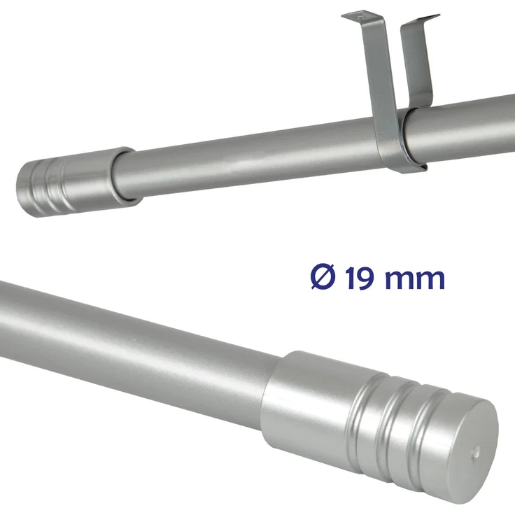 Gardinenstange "Modern" ausziehbar 115 bis 200 cm, Durchmesser 16mm/19mm - Edelstahl - Stil-Garnitur, 1-Lauf Metall Stange – Bild 3