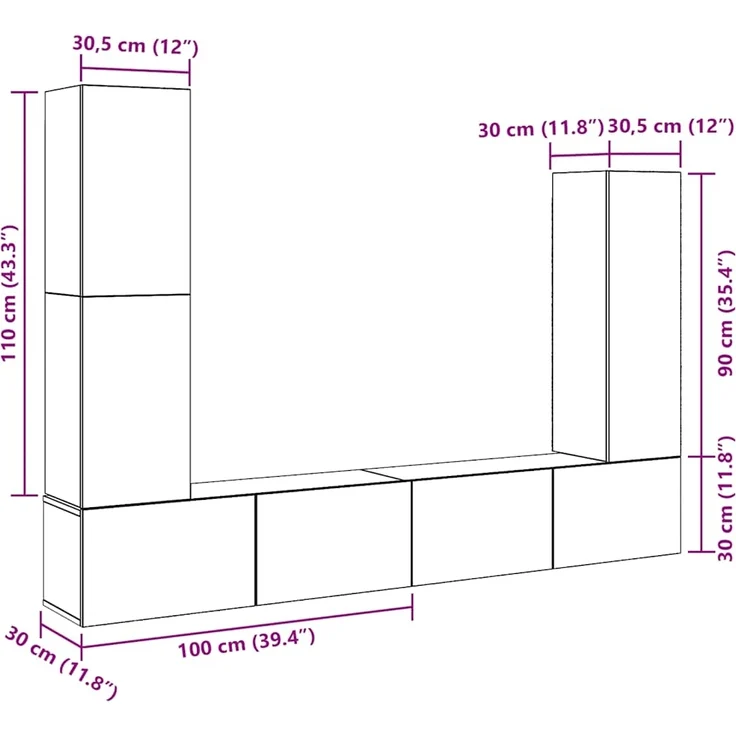 vidaXL 4-tlg. TV-Schrank-Set Wandmontage Altholz-Optik Holzwerkstoff 3329217 – Bild 10