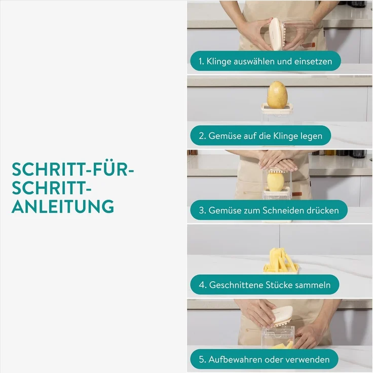 Navaris Gemüse-Scheibenschneider Pommesschneider Gemüseschneider mit 4 Klingen - Kartoffelschneider, (1-tlg) – Bild 6