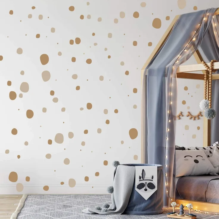WANDKIND TUPFEN DOTS Wandtattoo 128 Stück | rund & handgezeichnet Punkte | Konfetti AUFKLEBER Kindergarten | unregelmäßige Punkte Wandsticker Kinderzimmer ZWEIFARBIG (Beige/Hellbraun)