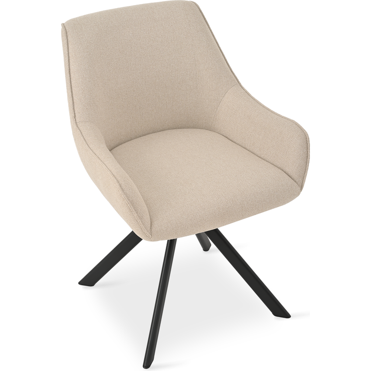 GOEURVANT 1178 Esszimmerstühle 2er-Set mit Armlehnen, 360° Drehbar, Webstoff - Beige Stoff – Bild 4