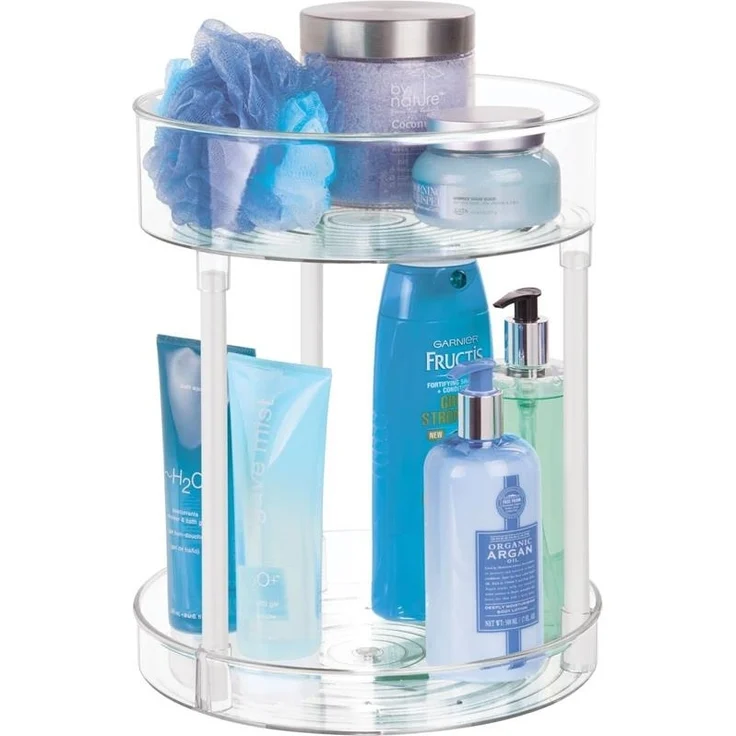 mDesign Regal Organizer Ablage Aufbewahrung drehbar 2 Etagen transparent / weiß – Bild 6