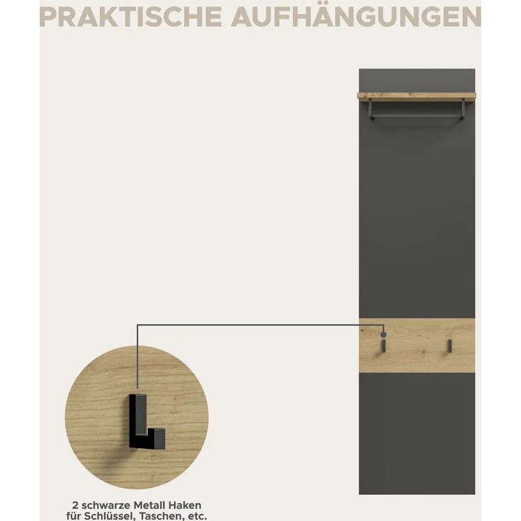 Garderobenkombination (B/H/T: 180x190x37 cm) in Artisan Nachbildung – Bild 9
