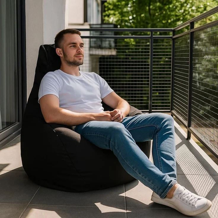 AD. CON Outdoor Gamer Sitzsack mit EPS-Perlen Füllung Puff Relax-Sessel Sitzkissen Bodenkissen Bean Bag 100x90x95cm 225L Schwarz – Bild 2