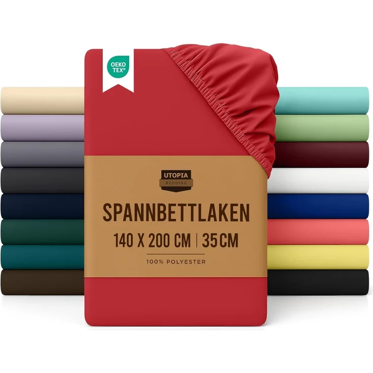 Utopia Bedding - Spannbettlaken 140x200 cm - Rot - Gebürstete Polyester-Mikrofaser Spannbetttuch - 35 cm Tiefe Tasche – Bild 1