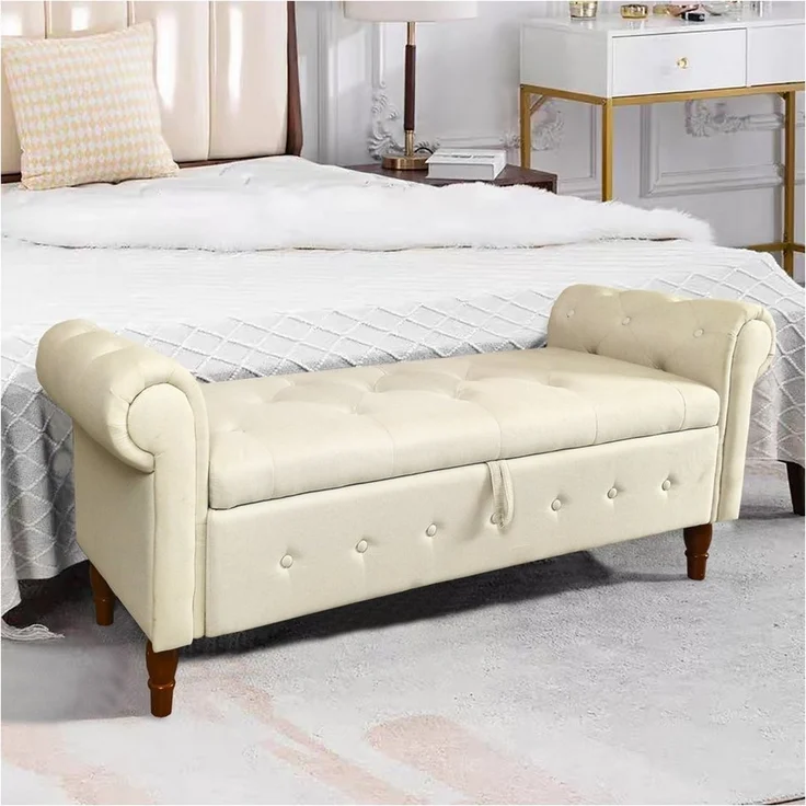 HTI-Living Truhenbank Gepolsterte Sitzbank mit Truhe Lora Leinen Beige (Stück, 1-St, 1 Sitzbank), Garderobenbank Récamière – Bild 1