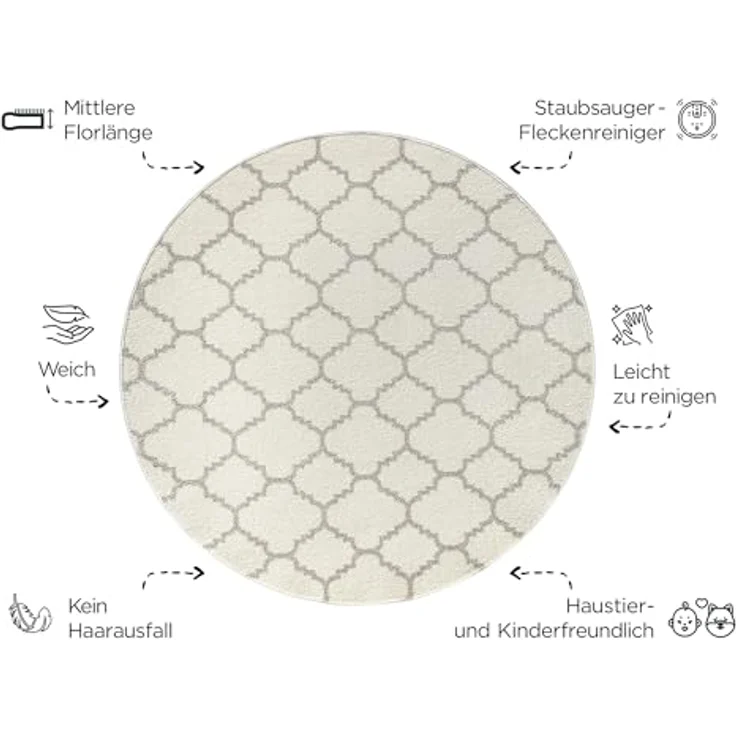 Sanat Teppich Boho 8202, rund, Höhe: 10 mm, Kurzflor, robust, Boho, Scandic, für Fussbodenheizung geeignet – Bild 4
