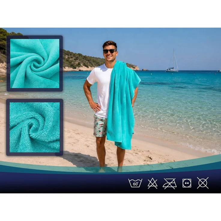 ZOLLNER Strandlaken, 100% Baumwolle, 100x200 cm, aqua – Bild 4