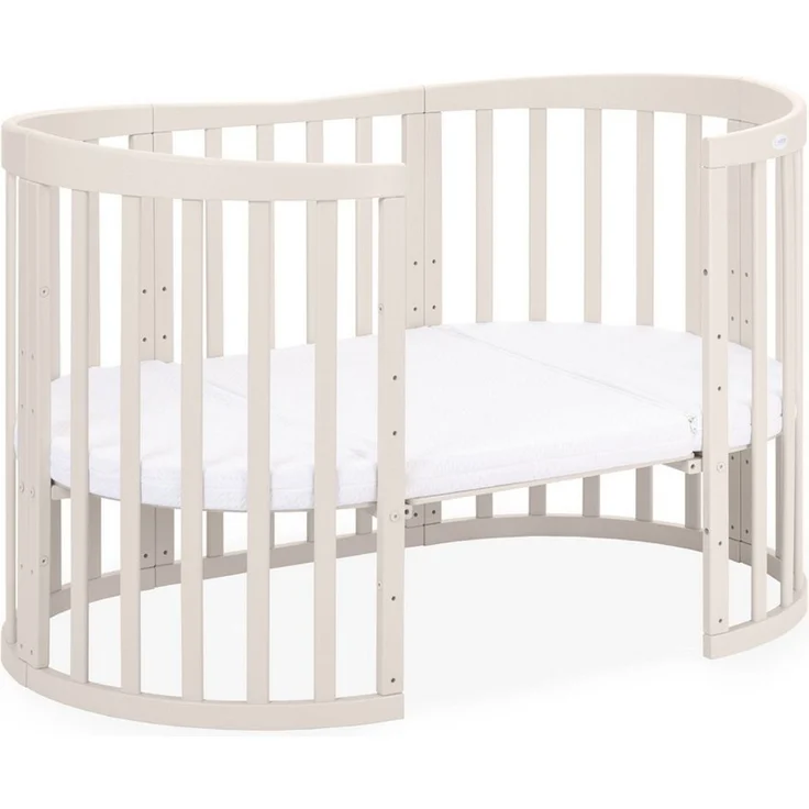 Waldin Babybett Oval 7in1 mitwachsend, Beistellbett, Matratze, Rollen, Buche, Kaschmir – Bild 4