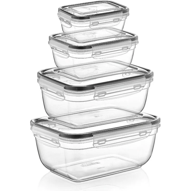 Michelino Nora 4er Frischhaltedosen-Set, Rechteckig - luft- & wasserdicht Grau