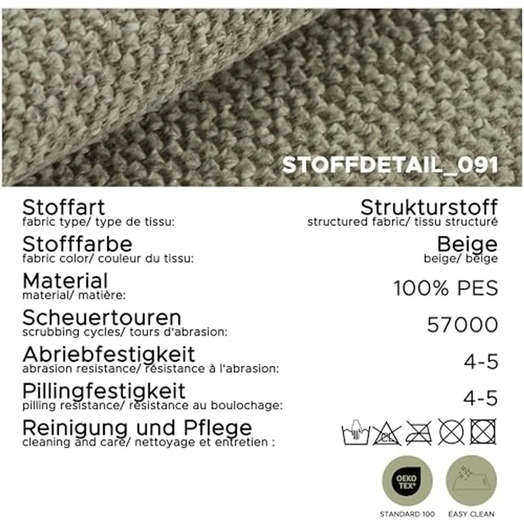 Ecksofa (B/H/T: 221x90x93 cm) in Beige – Bild 5