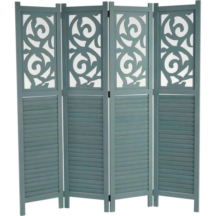 MCW Paravent, Grün, Holz, 161x170x2 cm, stabiler Raumteiler mit orientalischer Ornamentverzierung, komplett montiert