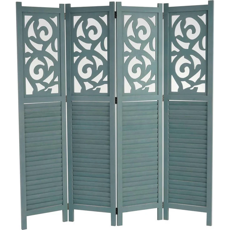 MCW Paravent, Grün, Holz, 161x170x2 cm, stabiler Raumteiler mit orientalischer Ornamentverzierung, komplett montiert