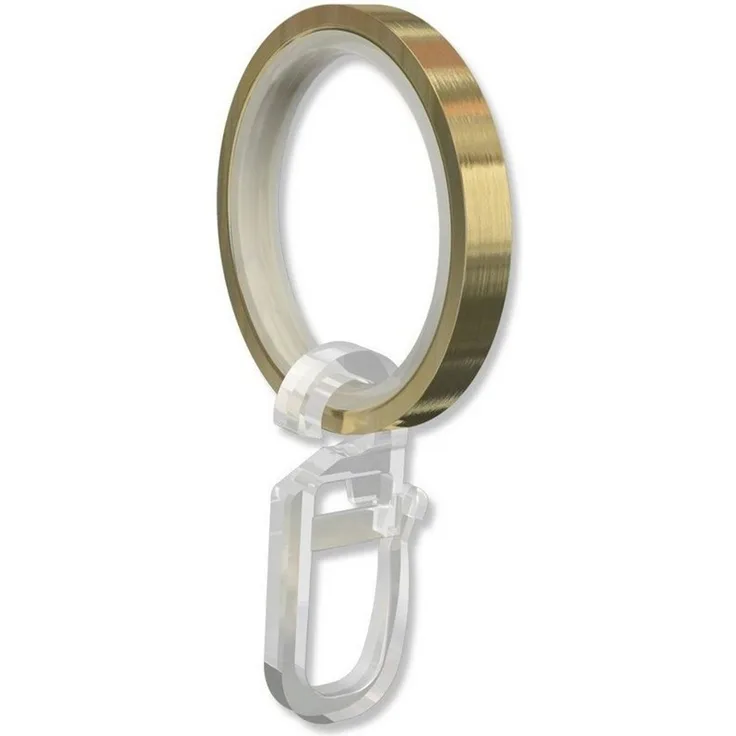 INTERDECO Gardinenring Flachringe mit Einlage und Faltenhaken, für 20 mm Ø Gardinenstangen, (Packung, 24-St, Messing-Optik), Metall / Kunststoff
