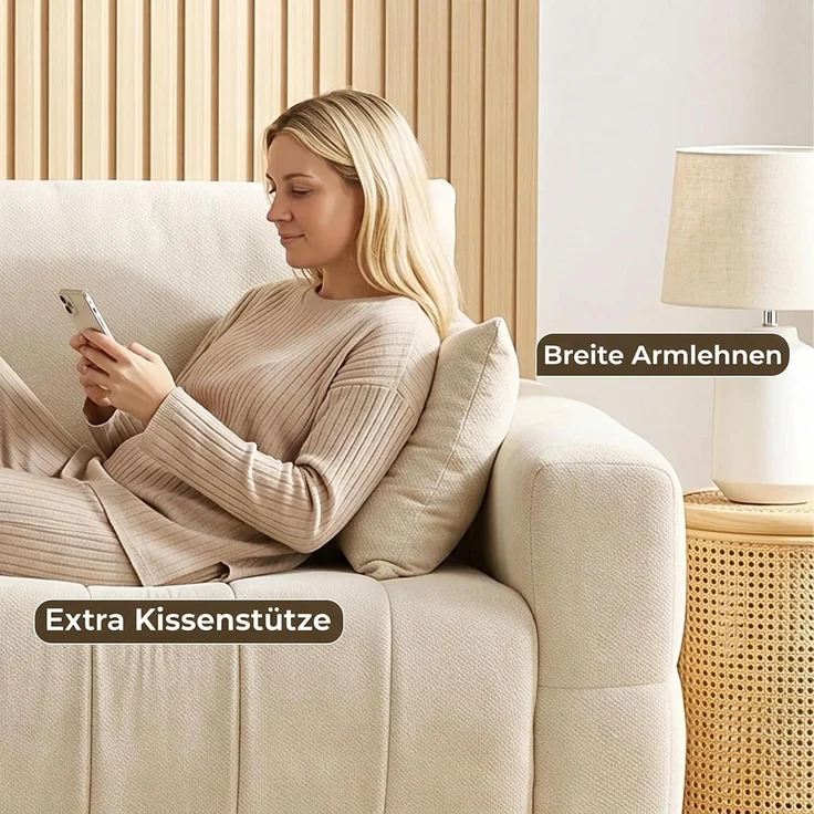 HOMCOM 3-Sitzer-Sofa, Samt (100 % Polyester), Cremeweiß, 220 x 86 x 84 cm – Bild 6