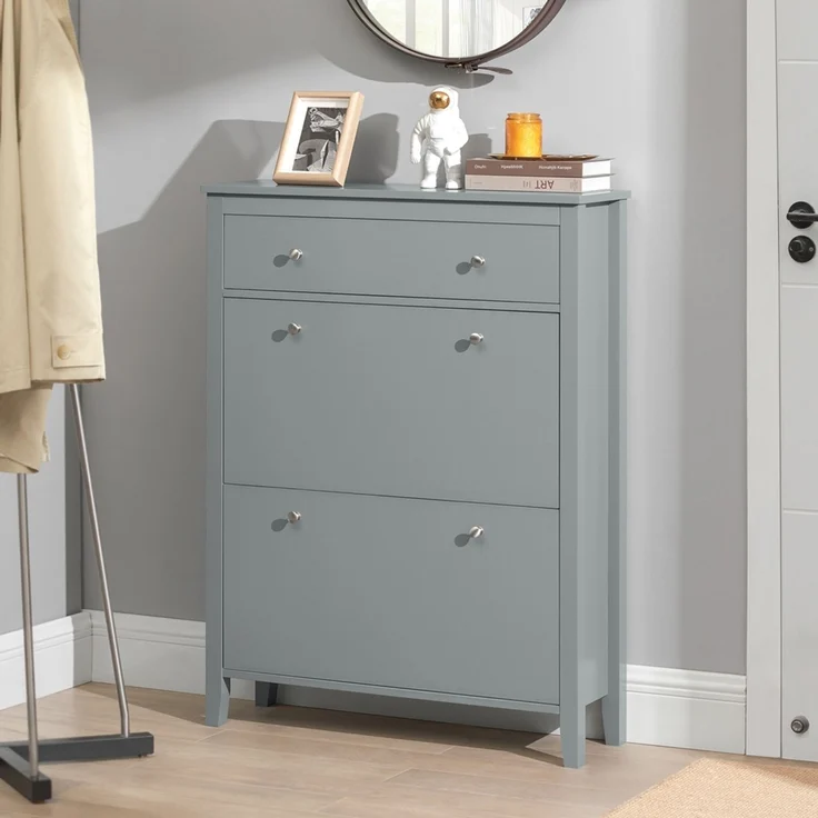 SoBuy FSR89-HG Schuhschrank, MDF, Lackiert, Grau, 76 x 78 x 18 cm – Bild 6