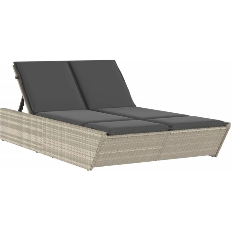 vidaXL Doppel-Sonnenliege mit Kissen Hellgrau Poly Rattan 368184 – Bild 2