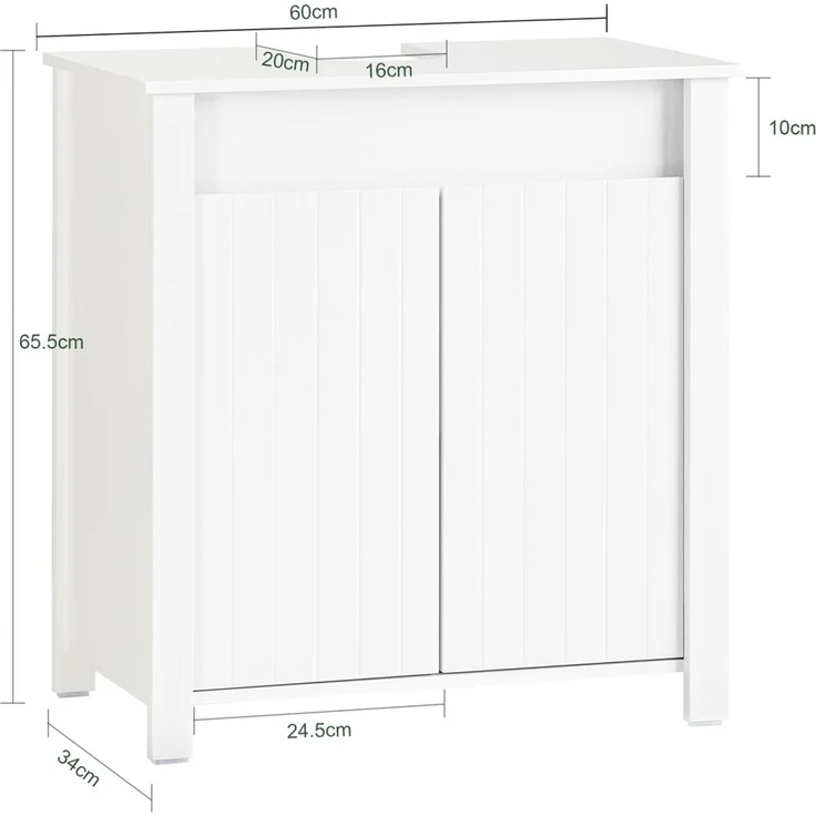 SoBuy BZR101-W Waschbeckenunterschrank, MDF, Lackiert, Weiß, 60 x 65,5 x 34 cm – Bild 3