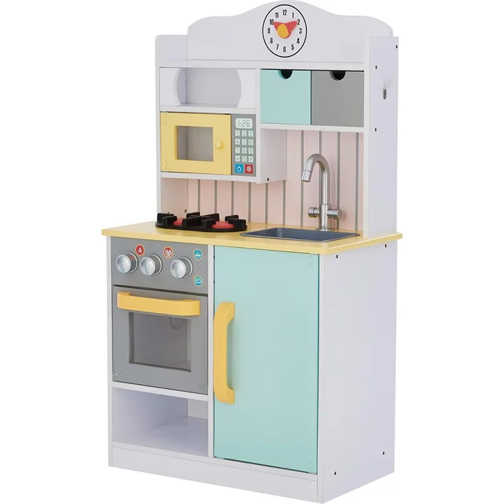 Teamson Kids VEN-TD-11708AR Florence Spielküche aus Holz, Weiß/Grün und Gelb, White/Green & Yellow