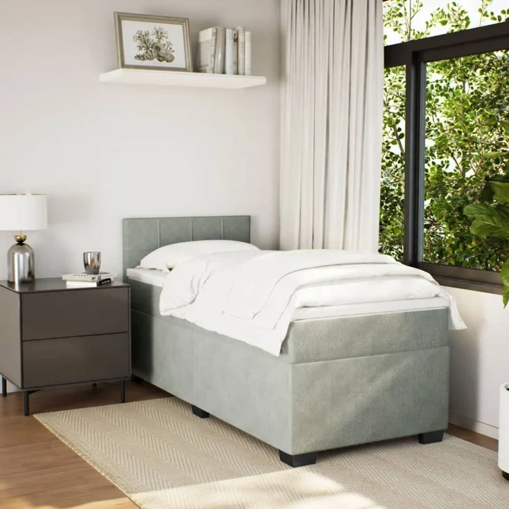 vidaXL Boxspringbett mit Matratze Hellgrau 90x200 cm Samt 3286222 – Bild 3