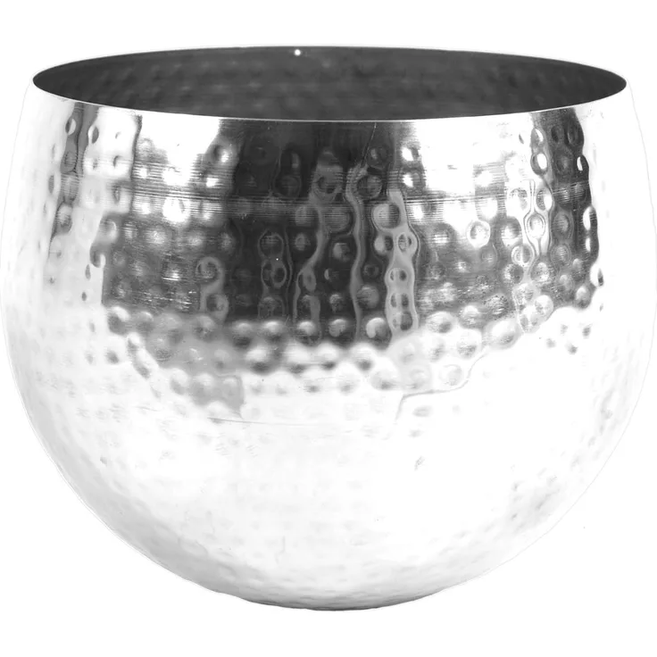 Großer Blumentopf aus Metall, 22x18 cm, gehämmert, silberfarben, gerader Rand, 22x18 cm