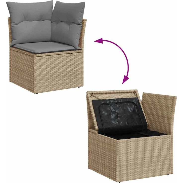 vidaXL 5-tlg. Garten-Sofagarnitur mit Kissen Beige Poly Rattan 3326150 – Bild 7