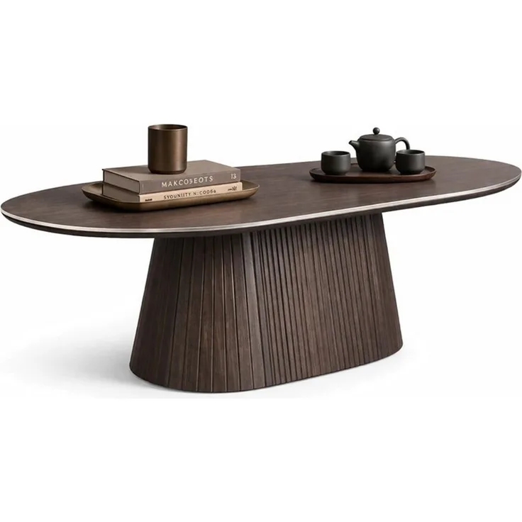 HOOZ Wohnzimmertisch Couchtisch oval modern, Säulenfuß inkl. Keramikplatte 130x70 cm Braun (Einzelprodukt, 1-St, 1× Couchtisch), Keramik-Tischplatte, verschiedene Varianten, pflegeleicht & stabil