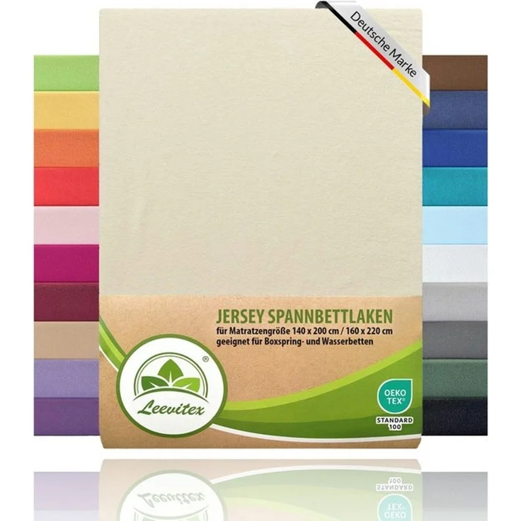 leevitex® Spannbettlaken, Premium 170g/m², Gummizug: rundum, schwer und dick, 100% Jersey-Baumwolle, Creme / Naturweiß, 90 x 200 - 100 x 220 cm – Bild 4