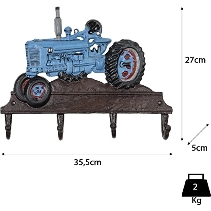 Moritz Wandgarderobe Garderobe blauer Traktor Garderobenleiste 4 Haken Gußeisen Kleiderhaken Garderobenhaken Vintage – Bild 3