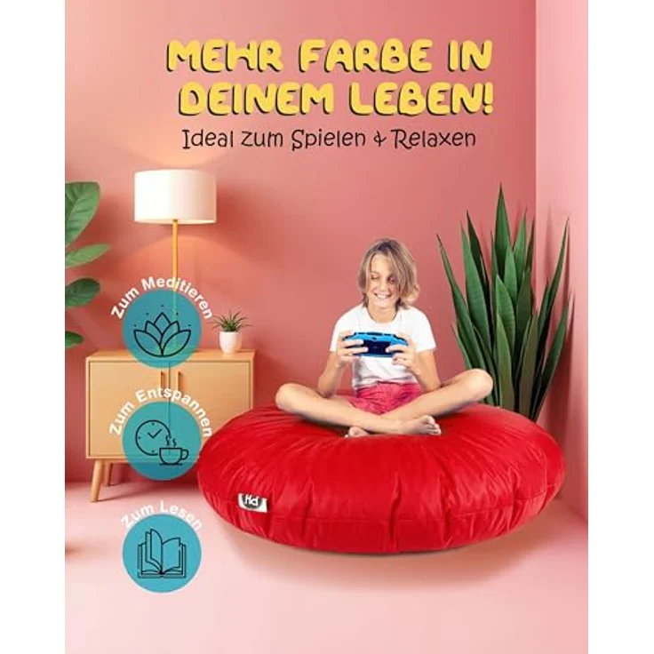 PATCH HOME 2-in-1 Sitzsack Sessel - Gaming Bean Bag mit Reißverschluss - Bereits befüllt, Ergonomisch & Robust für Kinder & Erwachsene - Indoor & Outdoor, Wetterfest (Rot, 155cm) – Bild 5