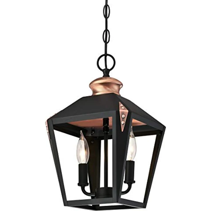 Westinghouse Hängeleuchte Valley Forge, Vintage Pendelleuchte in mattschwarz mit kupferfarbenem Innendesign, E14-Fassungen – Bild 3