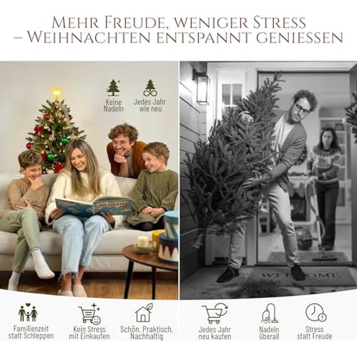 Premium Weihnachtsbaum künstlich 180cm - Naturgetreu, dichte Zweige, Künstlicher Weihnachtsbaum mit Holzständer und Aufbewahrungstasche – Tannenbaum künstlich von Pure Living – Bild 7