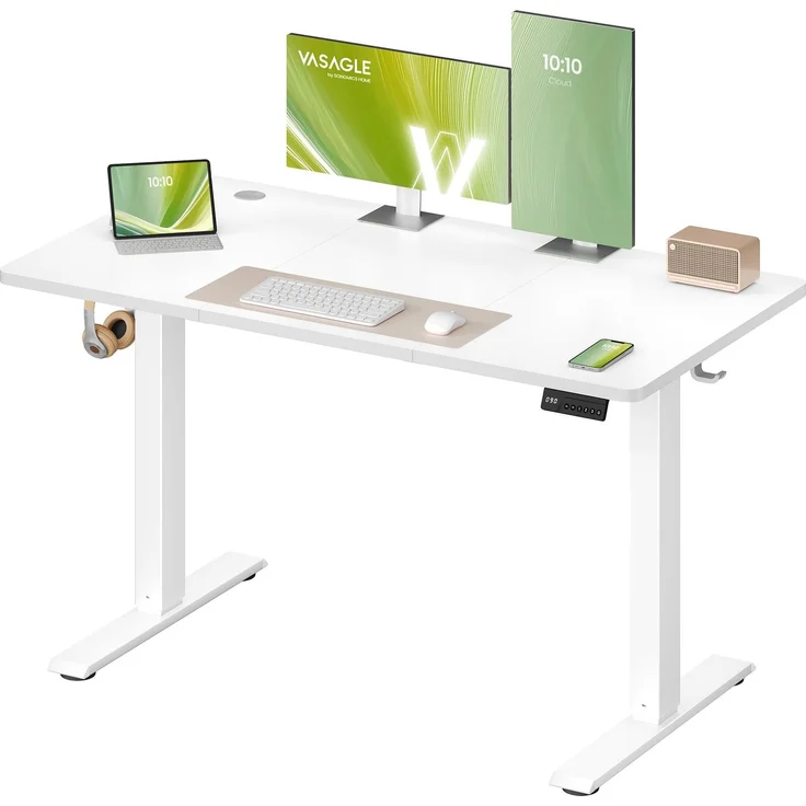 VASAGLE Höhenverstellbarer Schreibtisch, Stehtisch, Computertisch, Erinnerung bei langem Sitzen, Memory-Funktion mit 4 Höhen, für Büro, 120x60 cm, wolkenweiß LSD312WZ03