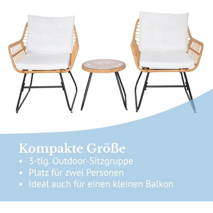 SVITA Balkonset AMALFI, Rattan, Outdoor, Sitzgruppe, Natur / Creme – Bild 4