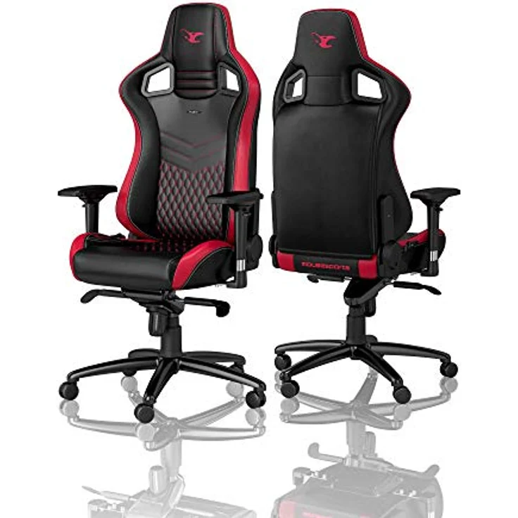 noblechairs EPIC Gaming Stuhl mousesports Edition, Komplettpolsterung aus veganem PU-Kunstleder, schwarz/rot, 60-mm-Rollen, 4D-Armlehnen – Bild 3