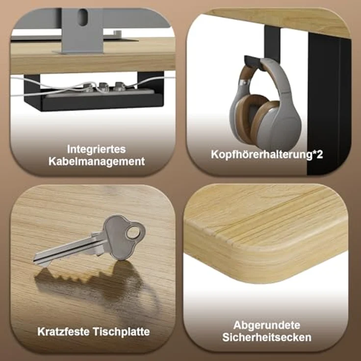 JUMMICO Schreibtisch elektrisch höhenverstellbar mit Kabelwanne & USB-Buchse, Beige, 160x80 cm – Bild 8
