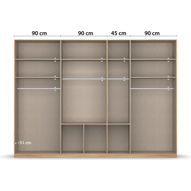 rauch Kleiderschrank, Drehtürenschrank BINGEN, 7-türig, 3 Spiegeltüren teilaufgelegt, 6 Schubkästen, Eiche Sonoma, 315 x 229 x 54 cm – Bild 5